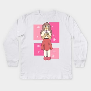 Pink Flower Girl Kids Long Sleeve T-Shirt